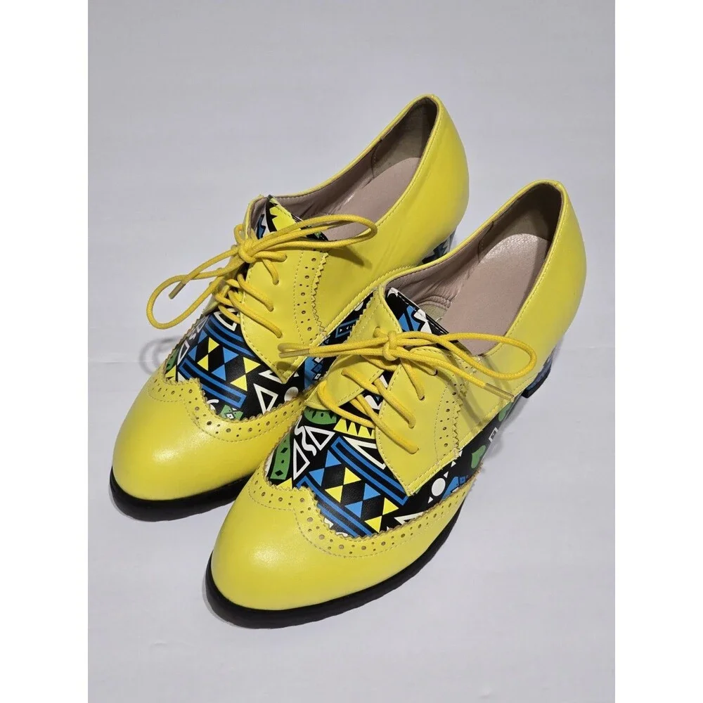 Women's Kitten Fashion Heels Block Heels Splicing Pumps Shoes Lace Up Retro